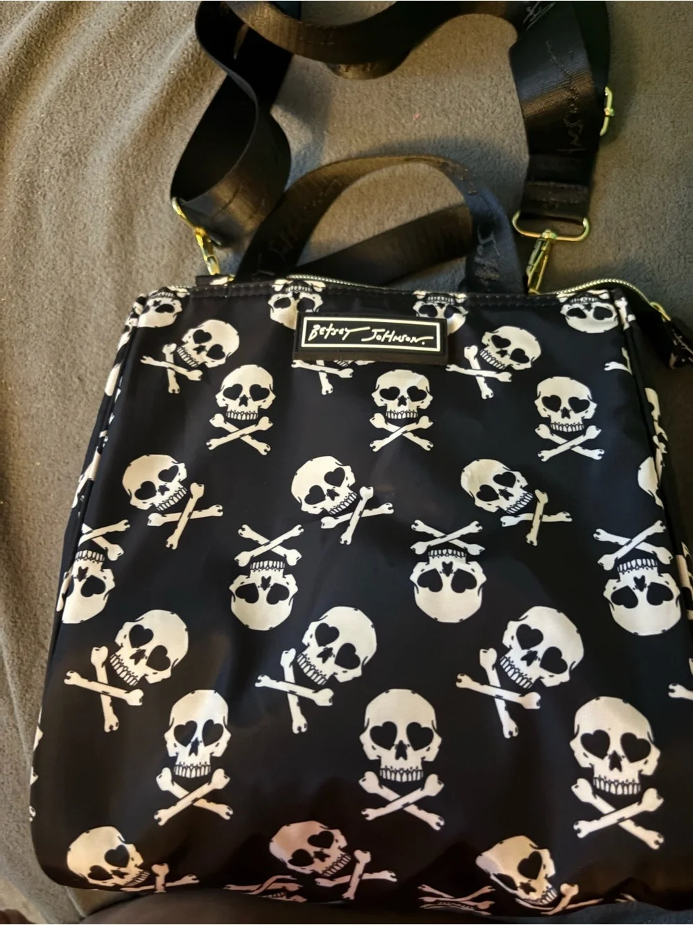 Betsey Johnson Black Skull-Print Crossbody Bag